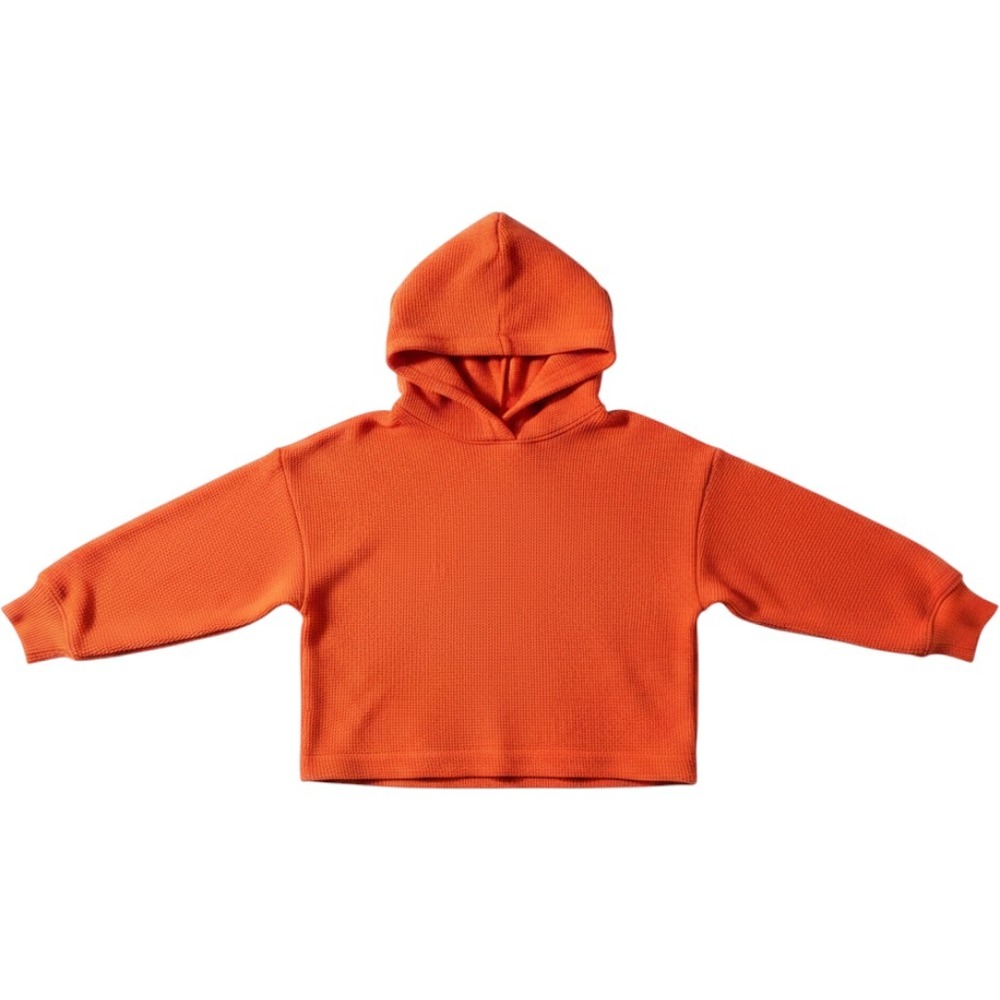 Hanna Andersson Waffle Knit Hoodie Thermal Pullover Orange 2T Kids‎ Cotton Blend